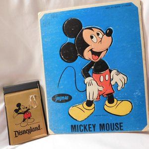 Vintage Walt Disney Mickey Mouse Tray Puzzle & Mickey Mouse Disneyland Note Pad